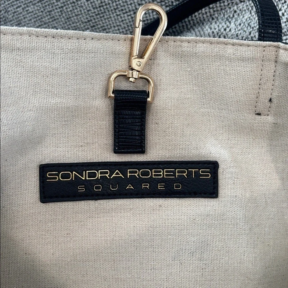 Sondra Roberts squared Black and Cream Tote, neutral, fall handbag/purse